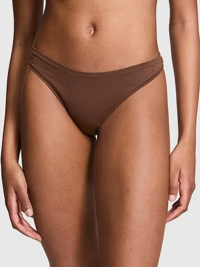 Pink Cotton High-leg Thong Panty In Brown