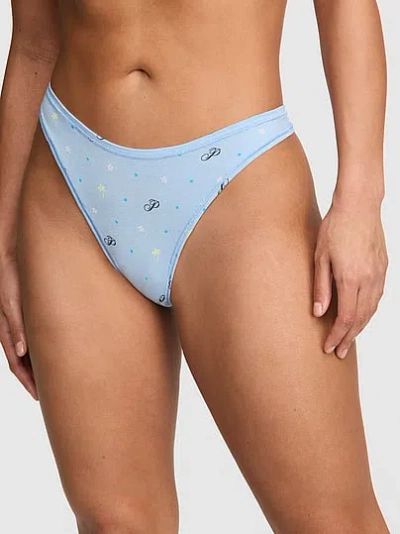 Pink Cotton High-leg Thong Panty In Blue