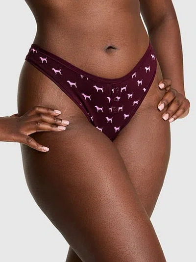Pink Cotton High-leg Thong Panty In Animal Print
