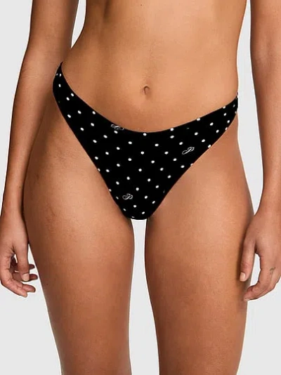 Pink Cotton High-leg Thong Panty In Black