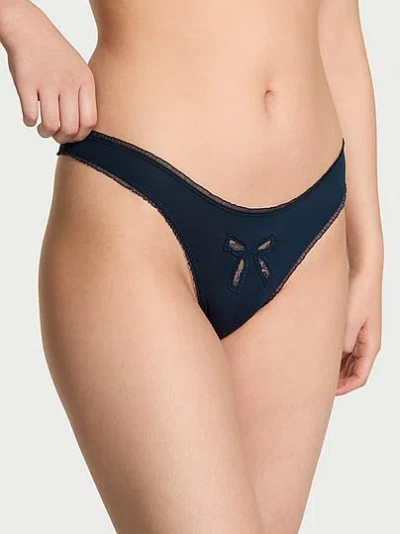 Pink Cotton High-leg Thong Panty In Blue
