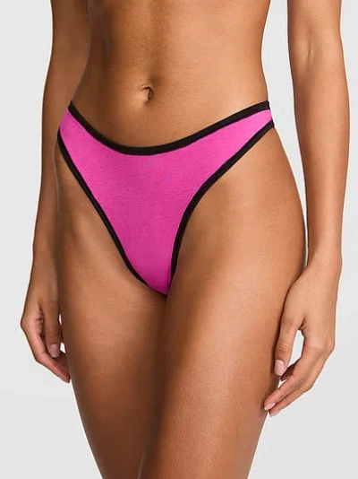 Pink Cotton High-leg Thong Panty In
