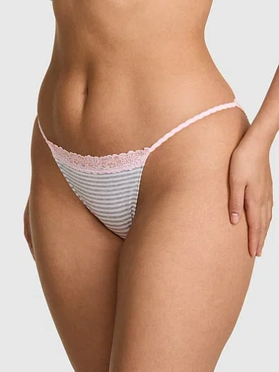 Pink Cotton Lace-trim Bikini Panty In Multi