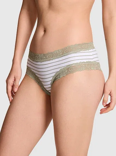 Pink Cotton Lace Trim Cheeky Panty In White