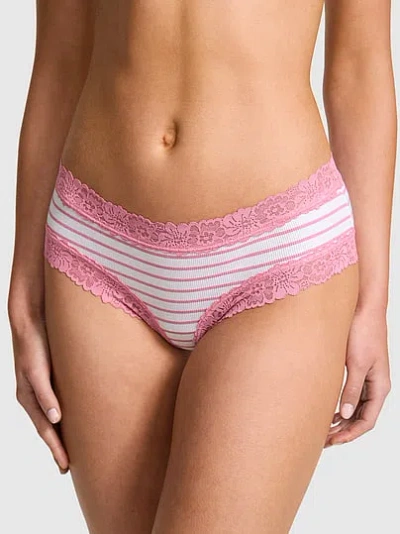 Pink Cotton Lace Trim Cheeky Panty In White