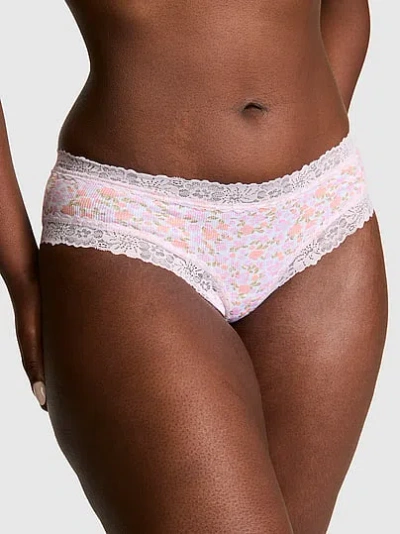 Pink Cotton Lace Trim Cheeky Panty In Neutral