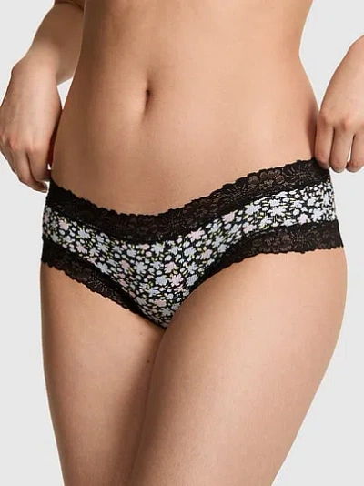 Pink Cotton Lace Trim Cheeky Panty In Black