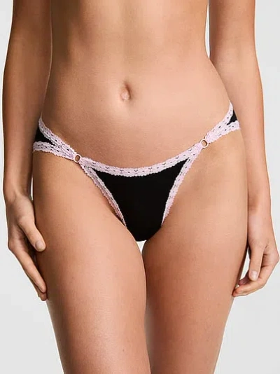 Pink Cotton Lace-trim Low-rise Cheeky Panty In Black