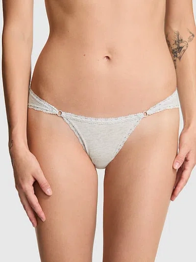 Pink Cotton Lace-trim Low-rise Cheeky Panty In White