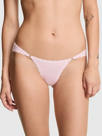 Pink Cotton Lace-trim Low-rise Cheeky Panty In