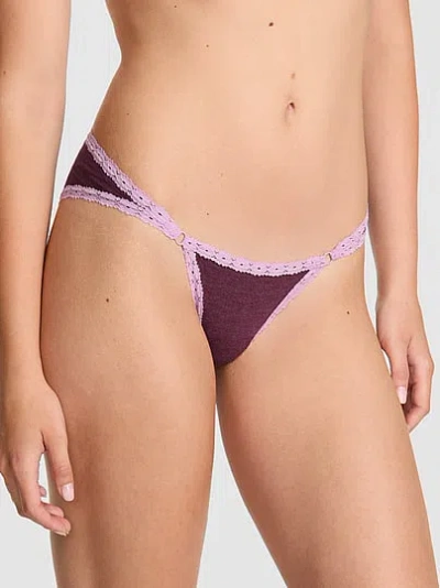 Pink Cotton Lace-trim Low-rise Cheeky Panty In Purple