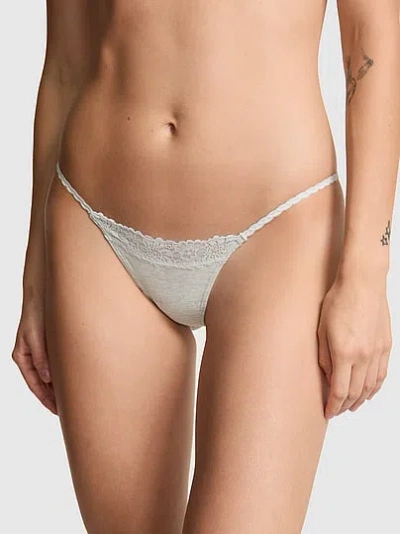 Pink Cotton Lace-trim Micro Thong Panty In White