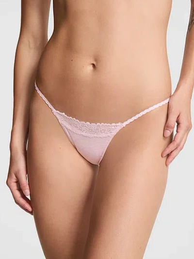 Pink Cotton Lace-trim Micro Thong Panty In