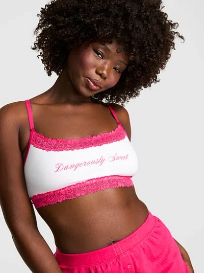 Pink Cotton Lace-trim Scoop Bralette In Multi