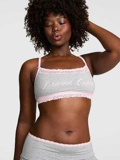 Pink Cotton Lace-trim Scoop Bralette In White