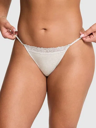 Pink Cotton Lace-trim String Bikini Panty In White