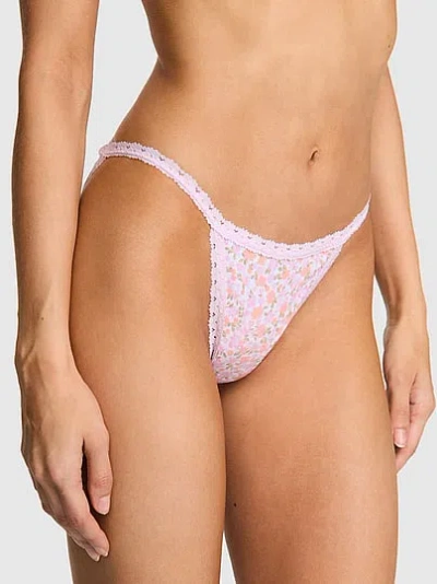 Pink Cotton Lace Trim String Bikini Panty In White