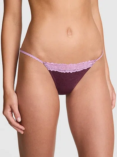 Pink Cotton Lace-trim String Bikini Panty In Brown