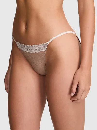 Pink Cotton Lace-trim String Bikini Panty In Gray