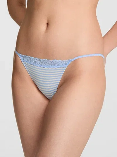 Pink Cotton Lace-trim Bikini Panty In Blue