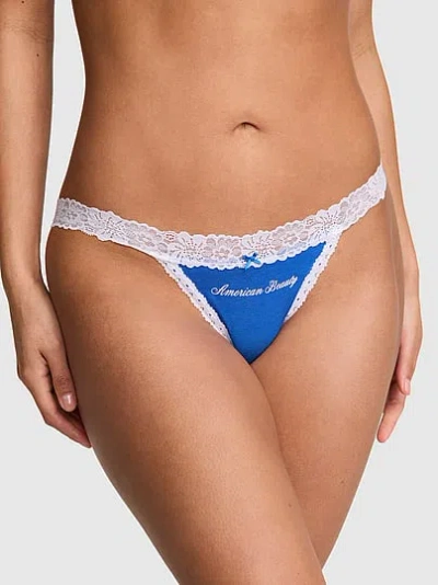 Pink Cotton Lace-trim Bikini Panty In Blue