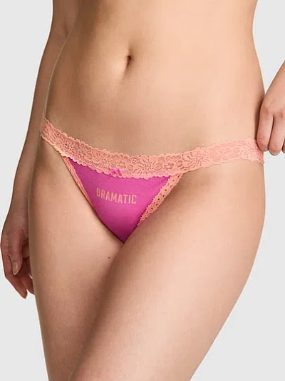 Pink Cotton Lace-trim Bikini Panty In