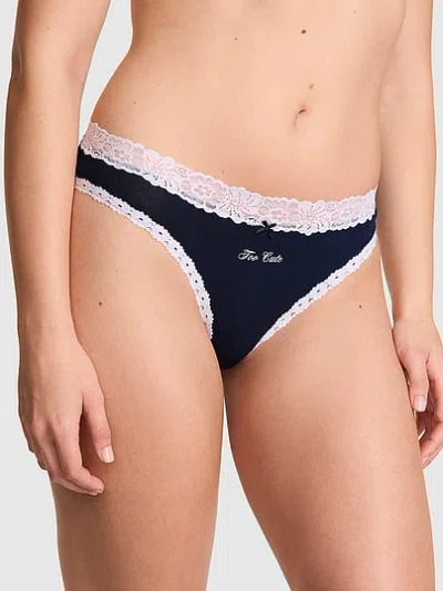 Pink Cotton Lace-trim Cheeky Panty In Blue