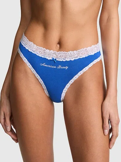 Pink Cotton Lace-trim Cheeky Panty In Blue