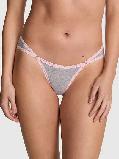 Pink Cotton Lace-trim Cheeky Panty In Gray