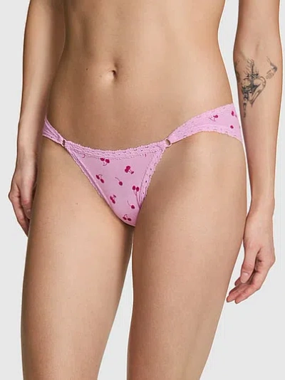 Pink Cotton Lace-trim Cheeky Panty In Print
