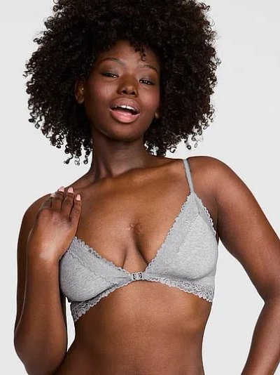 Pink Cotton Lace-trim Front-close Triangle Bralette In Blue