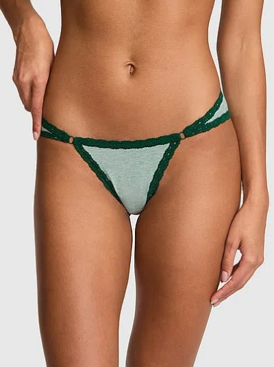 Pink Cotton Lace-trim Low-rise Cheeky Panty In Green