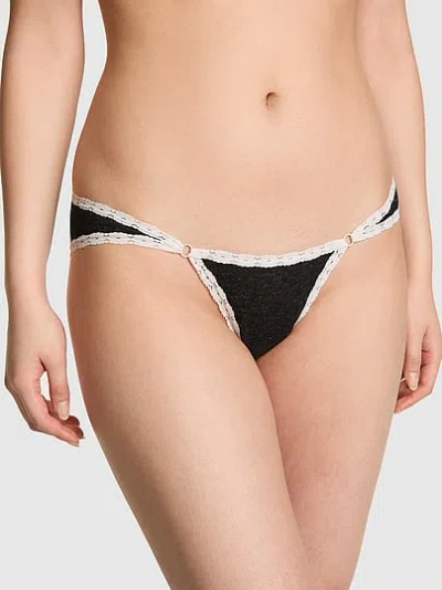 Pink Cotton Lace-trim Low-rise Cheeky Panty In Black