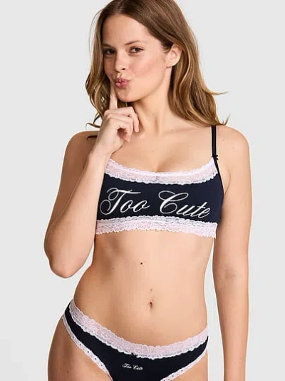 Pink Cotton Lace-trim Scoop Bralette In Blue