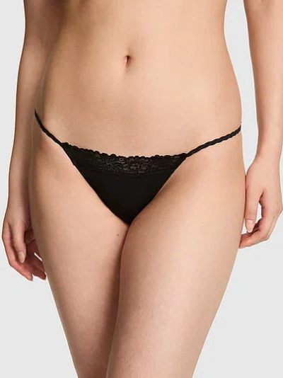 Pink Cotton Lace-trim String Bikini Panty In Black