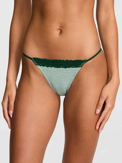 Pink Cotton Lace-trim String Bikini Panty In Green