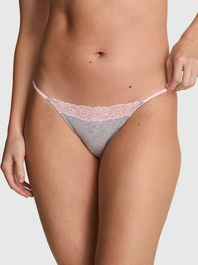Pink Cotton Lace-trim String Bikini Panty In Green