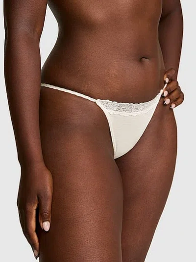 Pink Cotton Lace-trim String Bikini Panty In Grey