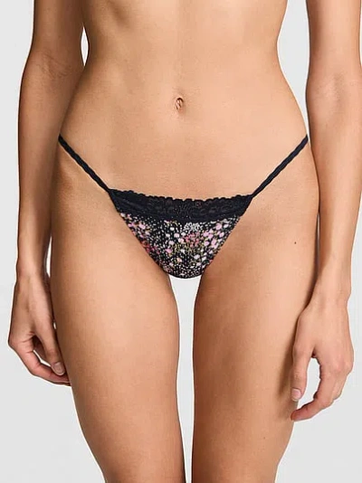 Pink Cotton Lace-trim String Bikini Panty In Black