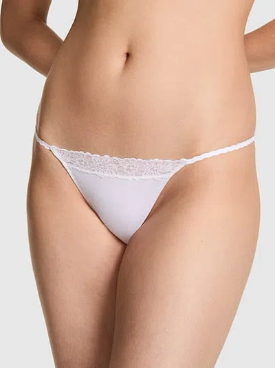 Pink Cotton Lace-trim String Bikini Panty In White