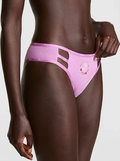 Pink Cotton Logo Strappy Cheeky Panty In