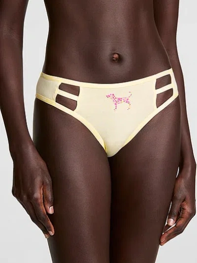 Pink Cotton Logo Strappy Cheeky Panty In Yellow