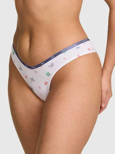 Pink Cotton Logo Tanga Panty In White
