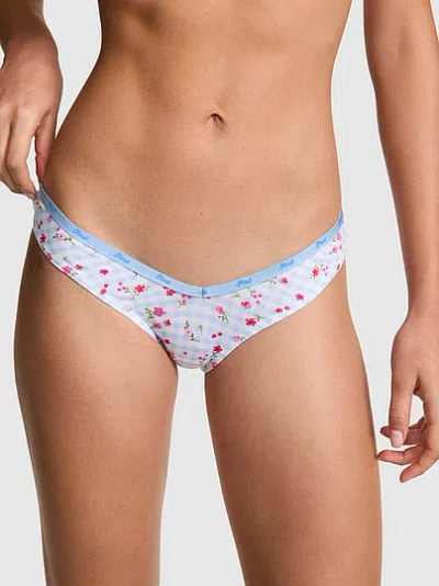 Pink Cotton Logo Tanga Panty In Blue