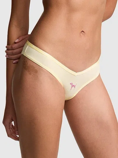 Pink Cotton Logo Tanga Panty In Yellow