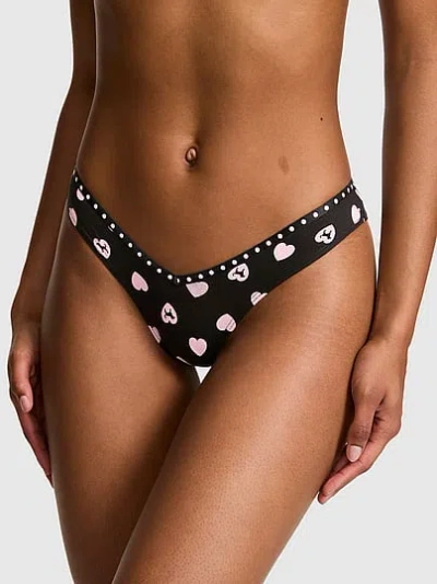 Pink Cotton Logo Tanga Skinny Y2k Panty In Black