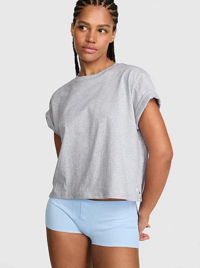 Pink Cotton Oversized Pocket Tee In Gray