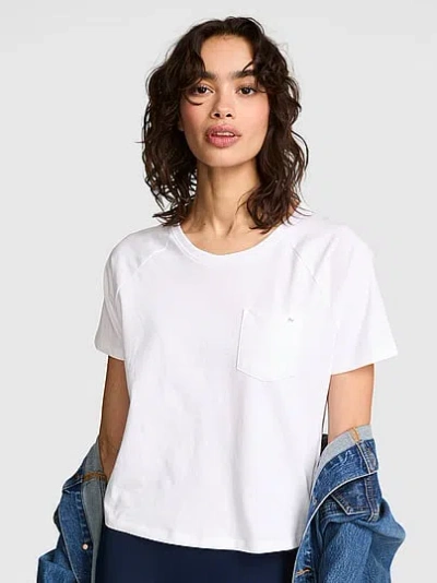 Pink Cotton Raglan Sleep Tee In White