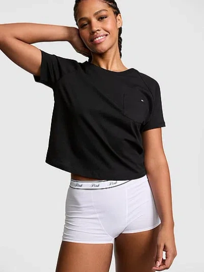 Pink Cotton Raglan Sleep Tee In Black