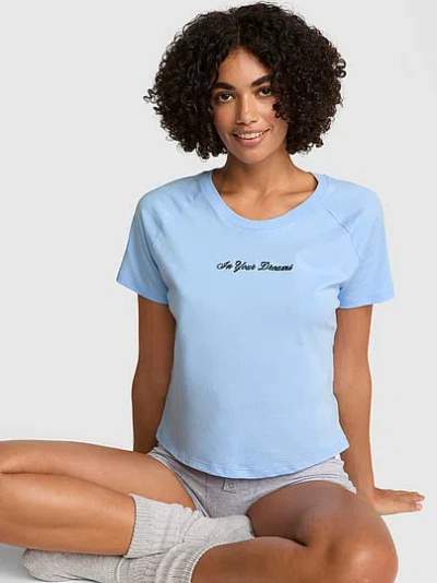 Pink Cotton Raglan Sleep Tee In Blue